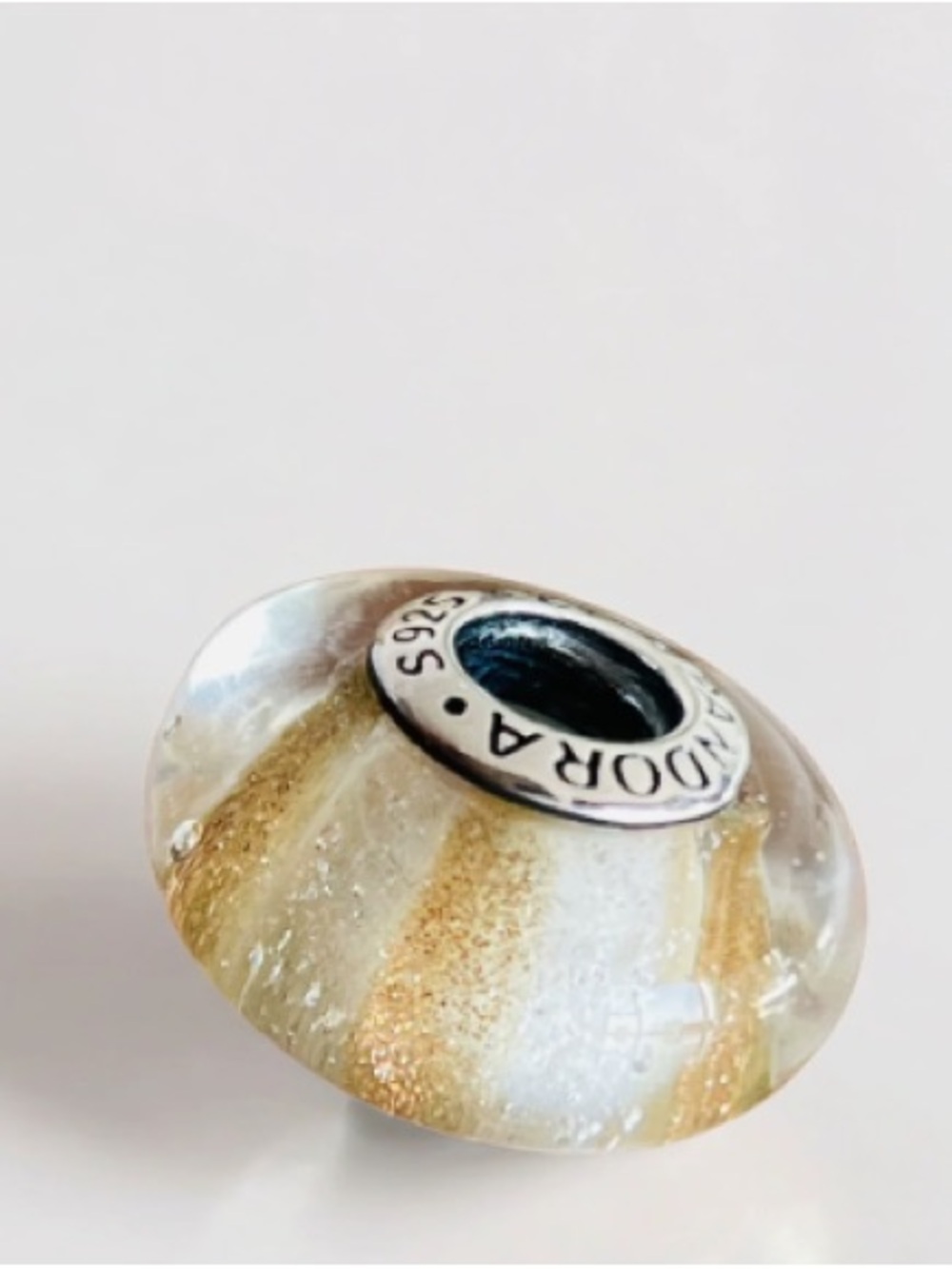 PANDORA Gold and White Murano Glass Charm Bead